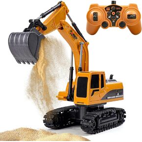 Remote Control Excavator Toys for Age 3-5 4-7, Rechargeable Construction Vehicles-Wireless RC Excavator Hydraulic for Kids-Turns 680-degree/Metal Shovel/60+Mins Play Time