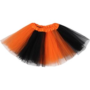 Heliltd Girls Tutus Skirt 3 Layered Tulle Ballet Skirt Dance Tutus Dresses for Halloween Cosplay Party(Orange,Black)