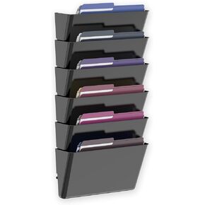 6 Pockets Acrylic Wall File Organizer, Clear Wall File Holder, Plastic Hanging Wall File Holder for Office, School and Home, Black