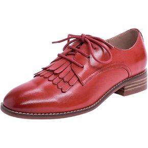 Mona flying Women's Tassel Oxfords Derby Comfortable Lace up Leather Flat Office Work Shoes for Ladies