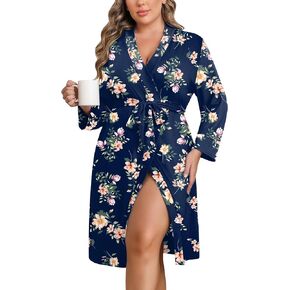 Ekouaer Women Plus Size Robe Knee Length Lightweight Bathrobe Short Kimono Robes with Pockets Maternity Robe 1X-5X
