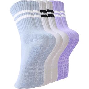 BONANGEL Pilates Socks with Grips for Women Yoga Socks 3 Pairs Womens Ballet Gym Athletic Socks