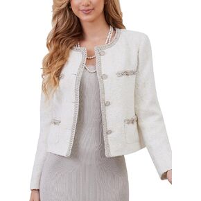M.Infisavo Tweed Blazer Jackets for Women Button Down Long Sleeve Warm Cropped Cardigan