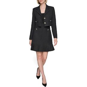 KARL LAGERFELD Women's Collared Tweed Long Sleeves Jacket