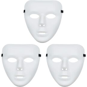 3 Pcs Halloween Mask, White Blank Face Masks for Halloween, Full Face Plastic Plain Costume Party Dance Crew for Hip Hop Dance