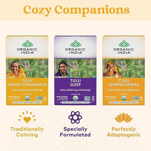 Organic India Tulsi Sweet Rose Herbal Tea - Stress Relieving & Magical, Immune Support, Adaptogen, Vegan, Gluten-Free, USDA Certified Organic, Non-GMO, Caffeine-Free - 18 Infusion Bags, 6 Pack in Kuwait