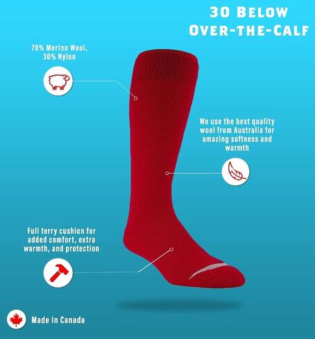 J.B. Field's Alpine -30 Below Winter Socks, Over-the-Calf Merino Wool Thermal Socks, 2 Pairs in Kuwait