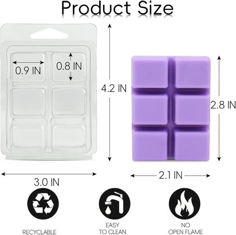 25 Pack Wax Melt Clamshells with 25 Labels, 6 Cavity Cubes Plastics Clam Shells for Wax Cubes, Clear Empty Cube Tray Molds for Wickless Tarts Candles in Saudi Arabia