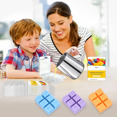 25 Pack Wax Melt Clamshells with 25 Labels, 6 Cavity Cubes Plastics Clam Shells for Wax Cubes, Clear Empty Cube Tray Molds for Wickless Tarts Candles in Saudi Arabia