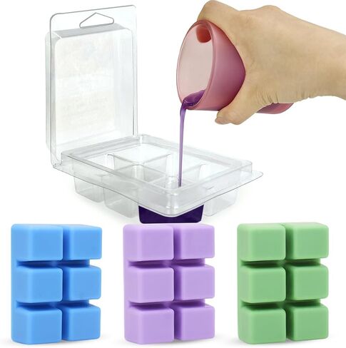 25 Pack Wax Melt Clamshells with 25 Labels, 6 Cavity Cubes Plastics Clam Shells for Wax Cubes, Clear Empty Cube Tray Molds for Wickless Tarts Candles in Saudi Arabia