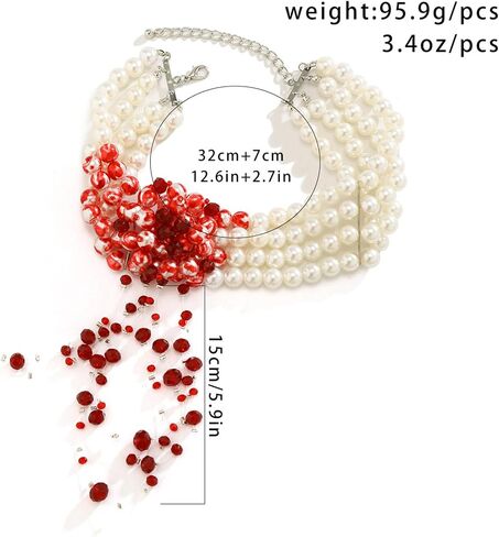 Gothic Blood Pearl Necklace for Women, Adjustable Dripping Blood Pearl Choker Layered Bleeding Pearl Necklace Punk Bloody Pearl Tassel Necklace Halloween Jewelry Gift in Kuwait