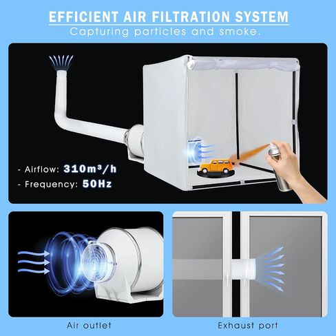 Airbrush Booth, Siebwin 30 * 30 * 30 inch Portable Hobby Airbrush Paint Spray Booth Kit with Powerful Duct Fans, Filter Hose and Turntable for Model Craft Nail Toy Part in Saudi Arabia