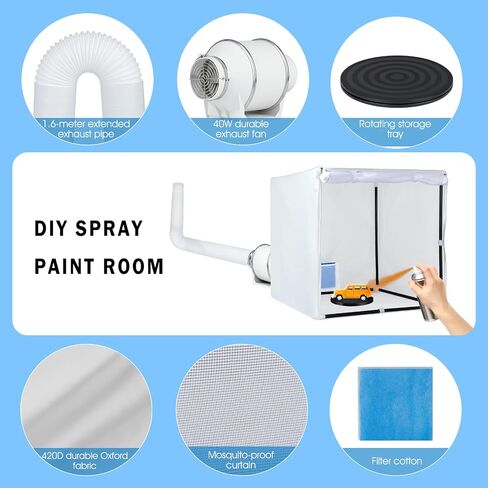 Airbrush Booth, Siebwin 30 * 30 * 30 inch Portable Hobby Airbrush Paint Spray Booth Kit with Powerful Duct Fans, Filter Hose and Turntable for Model Craft Nail Toy Part in Saudi Arabia