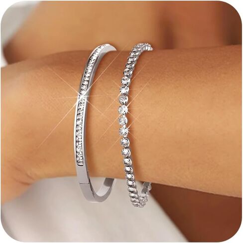 Gold Bangle Bracelets 18K Gold Plated Adjustment Tennis Bracelet for Women, Cubic Zirconia Stones Bangle Cuff Friendship Love Bangle Bracelets Dainty Jewelry Set Christmas Birthday Gifts in Saudi Arabia