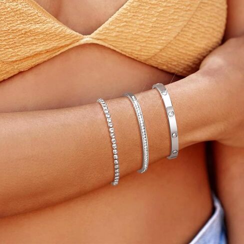 Gold Bangle Bracelets 18K Gold Plated Adjustment Tennis Bracelet for Women, Cubic Zirconia Stones Bangle Cuff Friendship Love Bangle Bracelets Dainty Jewelry Set Christmas Birthday Gifts in Saudi Arabia
