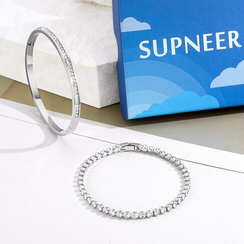 Gold Bangle Bracelets 18K Gold Plated Adjustment Tennis Bracelet for Women, Cubic Zirconia Stones Bangle Cuff Friendship Love Bangle Bracelets Dainty Jewelry Set Christmas Birthday Gifts in Saudi Arabia