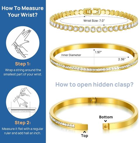 Gold Bangle Bracelets 18K Gold Plated Adjustment Tennis Bracelet for Women, Cubic Zirconia Stones Bangle Cuff Friendship Love Bangle Bracelets Dainty Jewelry Set Christmas Birthday Gifts in Saudi Arabia