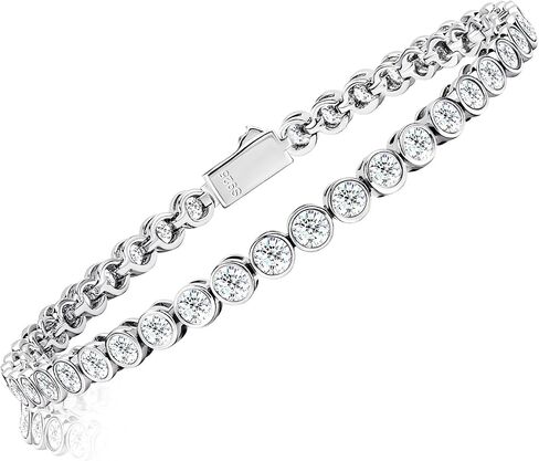 Moissanite Tennis Bracelets for Women: White Gold Plated 925 Sterling Silver Round Chain Sparkling 3mm Diamond VVS1 D Color Solitaire Precious Bracelet Birthday Valentine's Day Wedding Brides Jewelry in Saudi Arabia