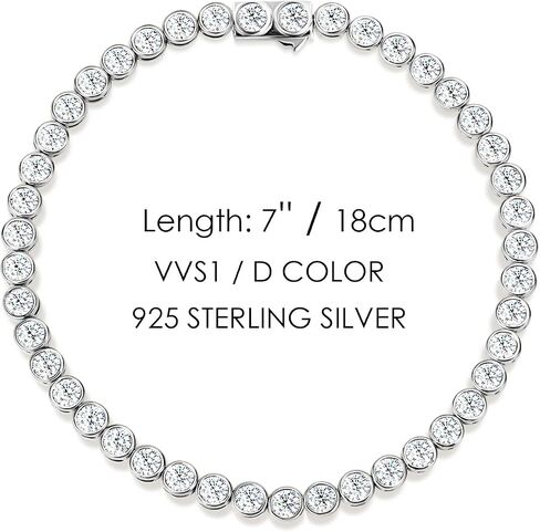 Moissanite Tennis Bracelets for Women: White Gold Plated 925 Sterling Silver Round Chain Sparkling 3mm Diamond VVS1 D Color Solitaire Precious Bracelet Birthday Valentine's Day Wedding Brides Jewelry in Saudi Arabia