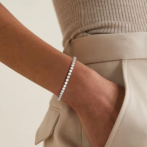 Moissanite Tennis Bracelets for Women: White Gold Plated 925 Sterling Silver Round Chain Sparkling 3mm Diamond VVS1 D Color Solitaire Precious Bracelet Birthday Valentine's Day Wedding Brides Jewelry in Saudi Arabia