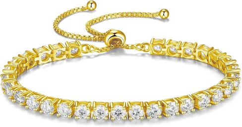 FANCIME Gold Moissanite Tennis Bracelet 1.2ct-12ct Lab Created Moissanite Diamond Bracelets,925 Sterling Silver Adjustable Bolo Tennis Bracelets, 2/3/4/5mm D Color VVS1 Round Cut Moissanite Bracelet for Women in Saudi Arabia