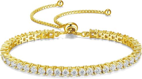 FANCIME Gold Moissanite Tennis Bracelet 1.2ct-12ct Lab Created Moissanite Diamond Bracelets,925 Sterling Silver Adjustable Bolo Tennis Bracelets, 2/3/4/5mm D Color VVS1 Round Cut Moissanite Bracelet for Women in Saudi Arabia