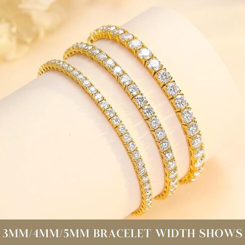 FANCIME Gold Moissanite Tennis Bracelet 1.2ct-12ct Lab Created Moissanite Diamond Bracelets,925 Sterling Silver Adjustable Bolo Tennis Bracelets, 2/3/4/5mm D Color VVS1 Round Cut Moissanite Bracelet for Women in Saudi Arabia