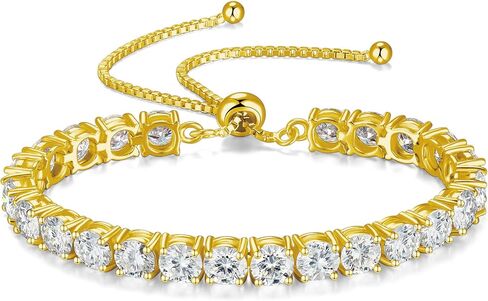 FANCIME Gold Moissanite Tennis Bracelet 1.2ct-12ct Lab Created Moissanite Diamond Bracelets,925 Sterling Silver Adjustable Bolo Tennis Bracelets, 2/3/4/5mm D Color VVS1 Round Cut Moissanite Bracelet for Women in Saudi Arabia