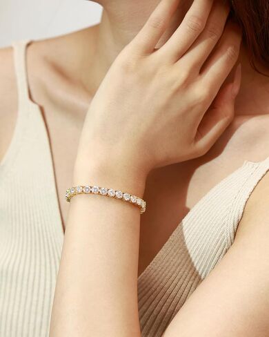 FANCIME Gold Moissanite Tennis Bracelet 1.2ct-12ct Lab Created Moissanite Diamond Bracelets,925 Sterling Silver Adjustable Bolo Tennis Bracelets, 2/3/4/5mm D Color VVS1 Round Cut Moissanite Bracelet for Women in Saudi Arabia