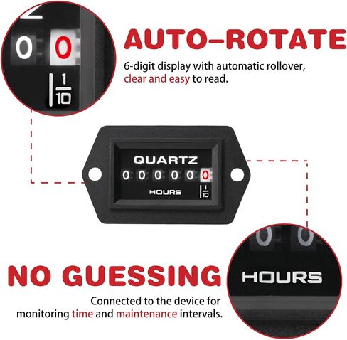 AC/DC Mechanical Hour Meter No Battery Hour Gauge,Surface Waterproof Design for Lawn Mower Generator Air Compressor Golf Cart Snowblower Forklift (DC 8-80V) in Saudi Arabia