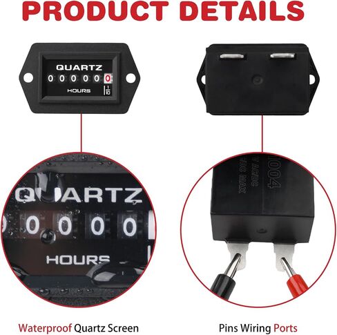 AC/DC Mechanical Hour Meter No Battery Hour Gauge,Surface Waterproof Design for Lawn Mower Generator Air Compressor Golf Cart Snowblower Forklift (DC 8-80V) in Saudi Arabia