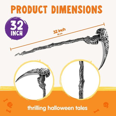 Spooktacular Creations Halloween Sin Scythe ملحق زي، أداة المنجل لعبة الأسلحة، هيكل عظمي فضي طاقم جمجمة للأطفال والنساء والرجال الهالوين التنكرية قصب الدعائم فستان الحفلات in Saudi Arabia