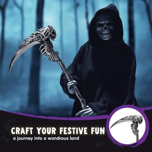 Spooktacular Creations Halloween Sin Scythe ملحق زي، أداة المنجل لعبة الأسلحة، هيكل عظمي فضي طاقم جمجمة للأطفال والنساء والرجال الهالوين التنكرية قصب الدعائم فستان الحفلات in Saudi Arabia