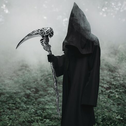 Spooktacular Creations Halloween Sin Scythe ملحق زي، أداة المنجل لعبة الأسلحة، هيكل عظمي فضي طاقم جمجمة للأطفال والنساء والرجال الهالوين التنكرية قصب الدعائم فستان الحفلات in Saudi Arabia