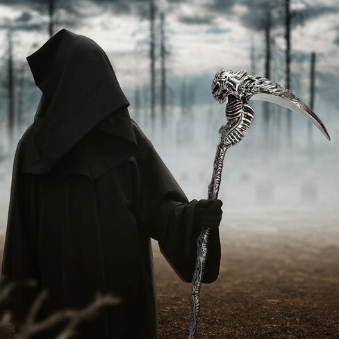 Spooktacular Creations Halloween Sin Scythe ملحق زي، أداة المنجل لعبة الأسلحة، هيكل عظمي فضي طاقم جمجمة للأطفال والنساء والرجال الهالوين التنكرية قصب الدعائم فستان الحفلات in Saudi Arabia