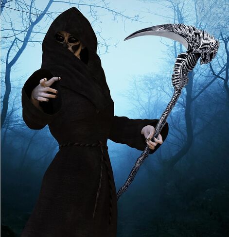 Spooktacular Creations Halloween Sin Scythe ملحق زي، أداة المنجل لعبة الأسلحة، هيكل عظمي فضي طاقم جمجمة للأطفال والنساء والرجال الهالوين التنكرية قصب الدعائم فستان الحفلات in Saudi Arabia