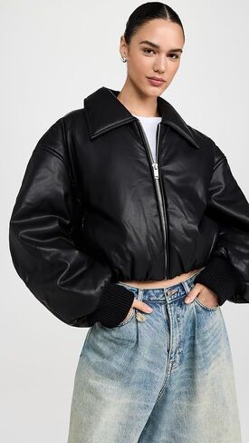 Pixie Market Women's Leather Bomber Jacket in Kuwait