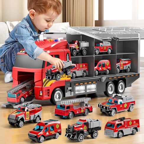 Toddler Boys Toys for 3 4 5 6 Years Old, Construction Truck Vehicle Toy Set with Play Mat, Die-Cast Toy Car Carrier Truck for Boys Kids, Birthday Gifts Toys for 3 4 5 6 7 8+ Year Old Boys in Saudi Arabia