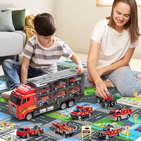 Toddler Boys Toys for 3 4 5 6 Years Old, Construction Truck Vehicle Toy Set with Play Mat, Die-Cast Toy Car Carrier Truck for Boys Kids, Birthday Gifts Toys for 3 4 5 6 7 8+ Year Old Boys in Saudi Arabia