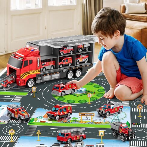 Toddler Boys Toys for 3 4 5 6 Years Old, Construction Truck Vehicle Toy Set with Play Mat, Die-Cast Toy Car Carrier Truck for Boys Kids, Birthday Gifts Toys for 3 4 5 6 7 8+ Year Old Boys in Saudi Arabia