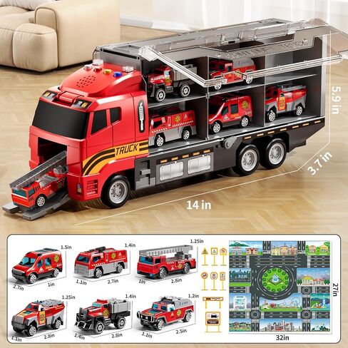 Toddler Boys Toys for 3 4 5 6 Years Old, Construction Truck Vehicle Toy Set with Play Mat, Die-Cast Toy Car Carrier Truck for Boys Kids, Birthday Gifts Toys for 3 4 5 6 7 8+ Year Old Boys in Saudi Arabia