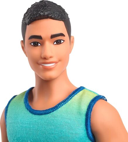 Barbie Fashionistas Ken Doll #236 with Black Hair, Wearing Blue and Green Ombre Tank with Jean Shorts and Silver Sneakers in Saudi Arabia