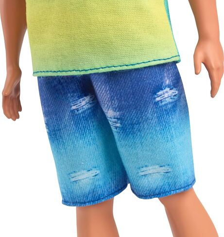 Barbie Fashionistas Ken Doll #236 with Black Hair, Wearing Blue and Green Ombre Tank with Jean Shorts and Silver Sneakers in Saudi Arabia