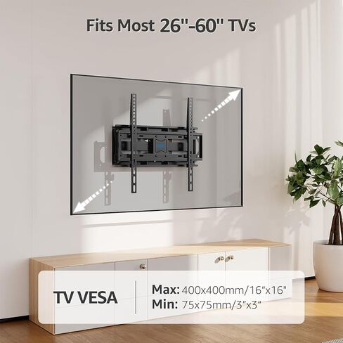 MOUNTUP TV Wall Mount, Full Motion TV Wall Mount for Most 26-65 Inch TV up to 100 LBS, Swivel Extension Tilting Level TV Mount Bracket with Articulating Arm Max VESA 400x400mm, for 16 Inch Wood Studs in Saudi Arabia