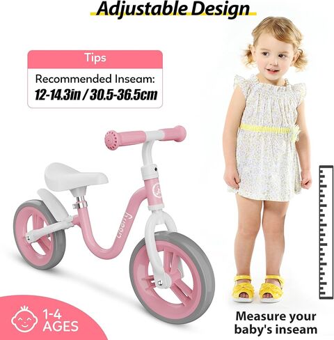 Liberry دراجة توازن للأطفال الصغار لعمر 1 2 3 4 سنوات، دراجة أطفال مع مقعد قابل للتعديل ومقود، لعبة ركوب للأولاد والبنات هدية عيد الميلاد الأول (وردي) in Kuwait