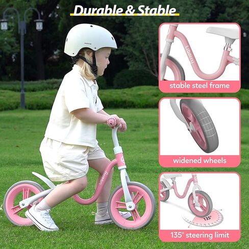 Liberry دراجة توازن للأطفال الصغار لعمر 1 2 3 4 سنوات، دراجة أطفال مع مقعد قابل للتعديل ومقود، لعبة ركوب للأولاد والبنات هدية عيد الميلاد الأول (وردي) in Kuwait