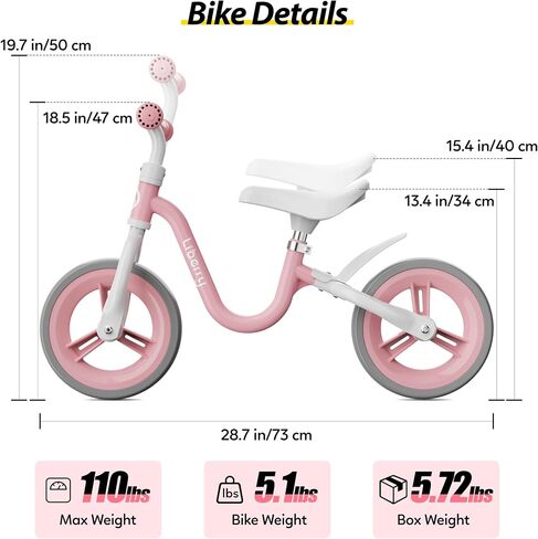 Liberry Toddler Balance Bike for 1 2 3 4 Years Old, Baby Bike with Adjustable Seat and Handlebar, Riding Toy for Boys Girls First Birthday Gift(Pink) in Saudi Arabia