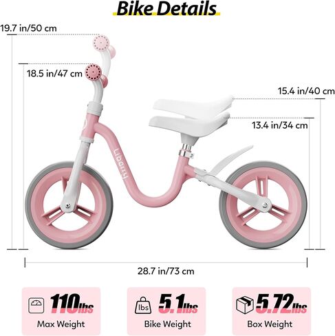 Liberry دراجة توازن للأطفال الصغار لعمر 1 2 3 4 سنوات، دراجة أطفال مع مقعد قابل للتعديل ومقود، لعبة ركوب للأولاد والبنات هدية عيد الميلاد الأول (وردي) in Kuwait