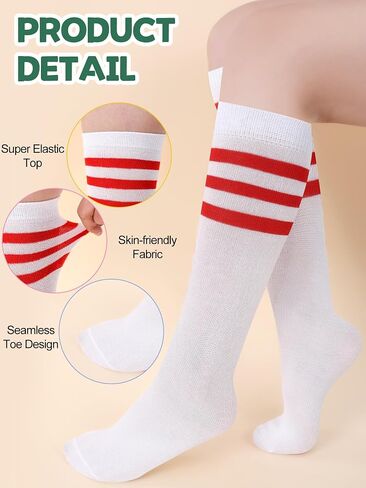 8 Pairs Kids Striped Tube Socks Cotton Knee High Colorful Retro Stripe Athletic Socks for Kid Boys Girls 6-12 Years in Kuwait