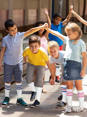 8 Pairs Kids Striped Tube Socks Cotton Knee High Colorful Retro Stripe Athletic Socks for Kid Boys Girls 6-12 Years in Kuwait